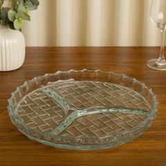 Clear Pressed-Glass 3-Section Dry Fruit Tray – 1 Piece, 224 mm Diameter
