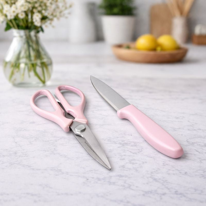 2 Pcs Kitchen Knife & Scissor Set – Pink