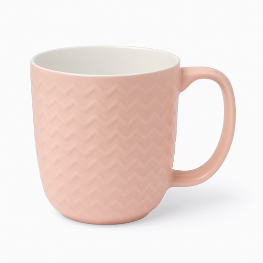 Textured Pink Ceramic Mug – Chevron Pattern Coffee & Tea Cup