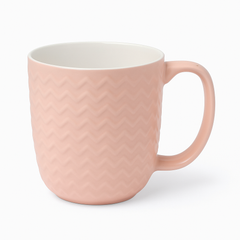 Textured Pink Ceramic Mug – Chevron Pattern Coffee & Tea Cup