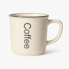 Vintage Beige Ceramic Coffee Mug – Speckled Cup with Printed Text