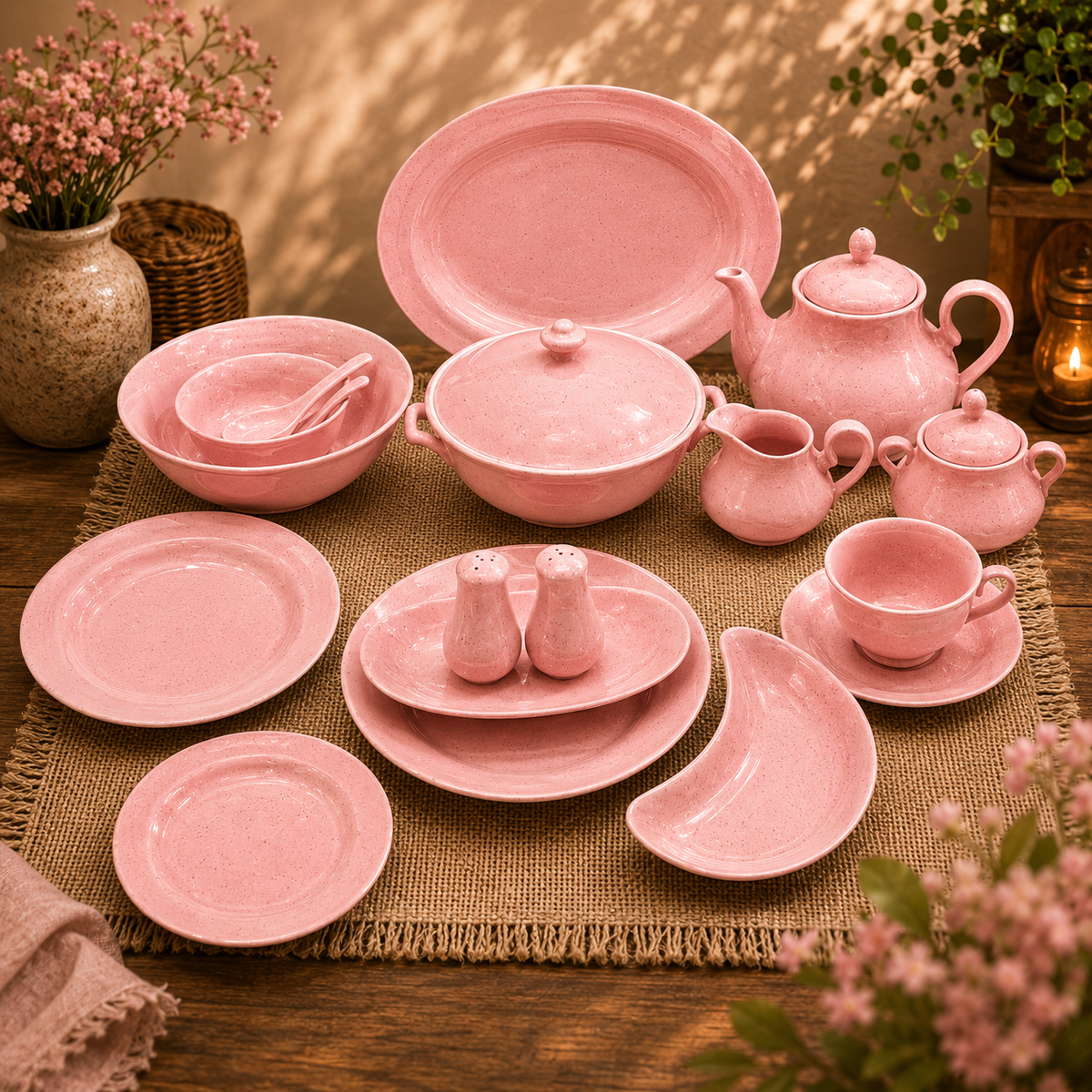 Luxury 72-Piece Pink Speckled Dinnerware Set