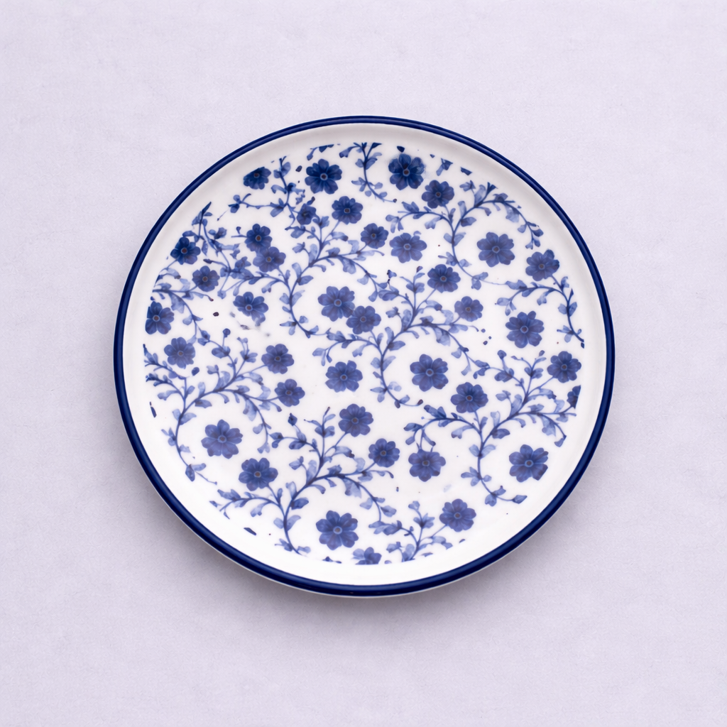 Blue Floral Round Plate – Classic Printed Serving Plate - Habitt