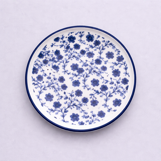 Blue Floral Round Plate – Classic Printed Serving Plate - Habitt