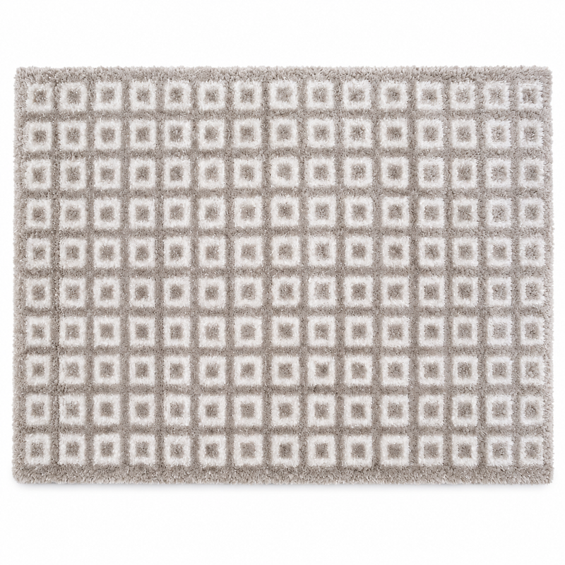 Grey & White Square Geometric Polyester Shaggy Rug 5x8 Ft   NL02AP_L_GRAY P_L_GRAY
