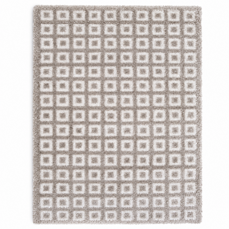 Grey & White Square Geometric Polyester Shaggy Rug 5x8 Ft   NL02AP_L_GRAY P_L_GRAY
