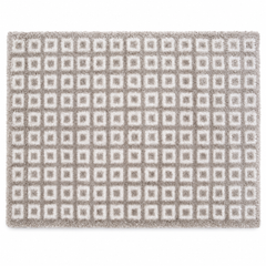 Grey & White Square Geometric Polyester Shaggy Rug