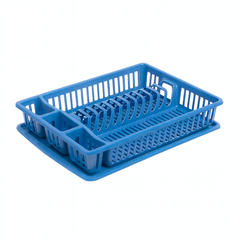 Dish Rack & Strainer – Compact Drying Rack with Cutlery Holder (Grey & Blue)