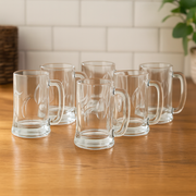 Textured Clear Glass Juice Mug with Handle 400 ml – Set of 6 | Premium Patterned Drinkware for Home & Café - Habitt