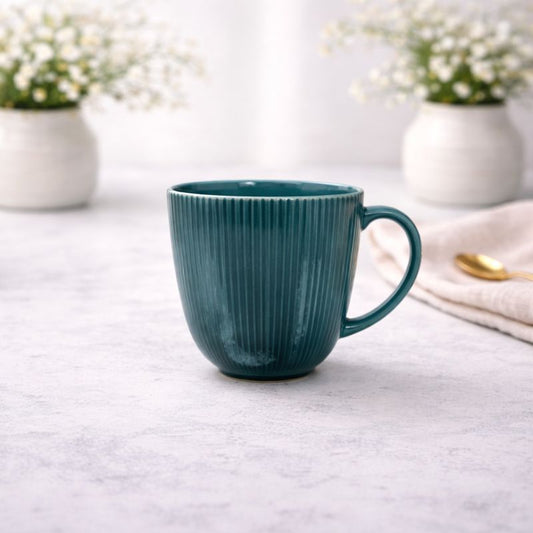 Ribbed Teal Ceramic Coffee Mug – Modern Gloss Finish Tea & Coffee Cup