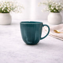 Ribbed Teal Ceramic Coffee Mug – Modern Gloss Finish Tea & Coffee Cup - Habitt