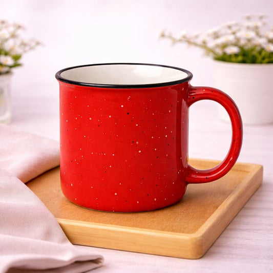 1Pc Vintage Speckled Ceramic Mug – Classic Campfire Coffee & Tea Cup in Red