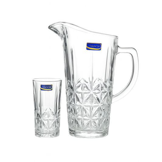 Star-Cut Luxury Glass Water Set – 7-Piece Set (1.58 L Jug + 278 mL Glasses)