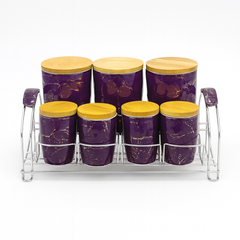 7 Pcs Canister Set with Wooden Lid 2673-V – Purple Marble Kitchen Storage Jars with