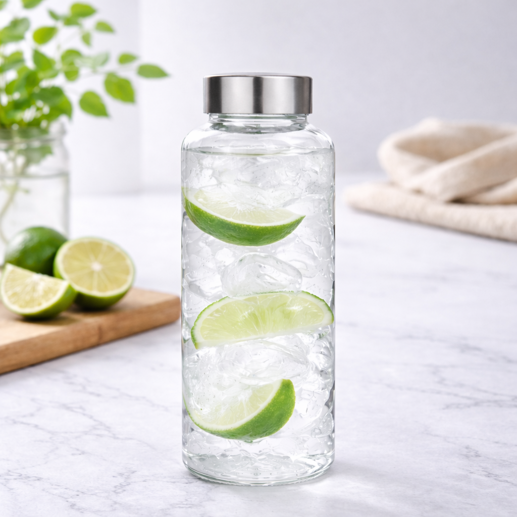550ml Glass Drinks Bottle – Clear Water Bottle with Stainless Steel Lid - Habitt