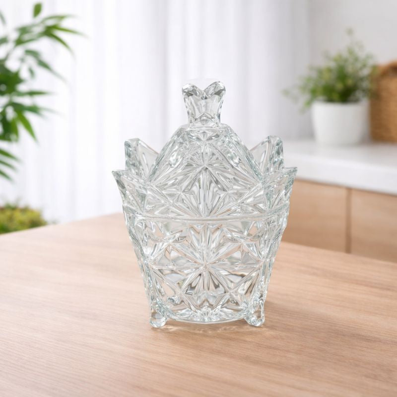 Crystal Cut Glass Storage Jar with Lid - Habitt