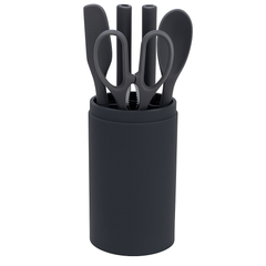 Kitchen Knife &amp; Utensil Set with Holder – 7-Piece Non-Slip Black Cooking Tool Set