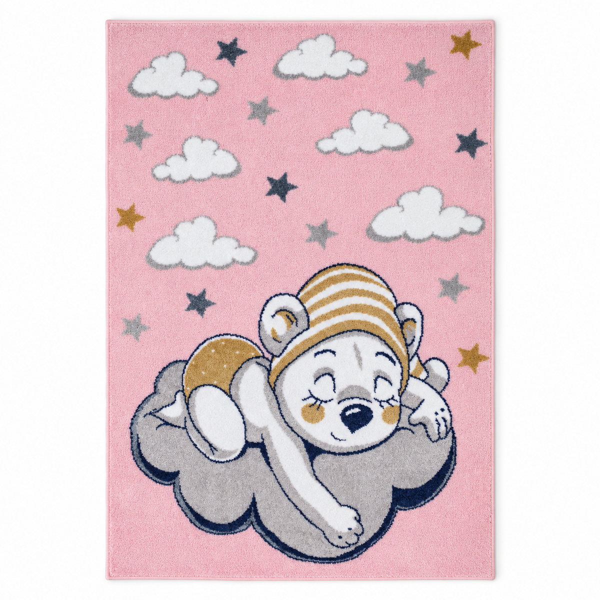 Pink Sleeping Teddy Bear Kids Polyester Rug