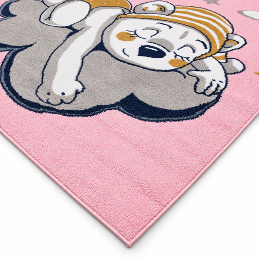 Pink Sleeping Teddy Bear Kids Polyester Rug  5 x 8 Ft  EK83AKIDS EK83A