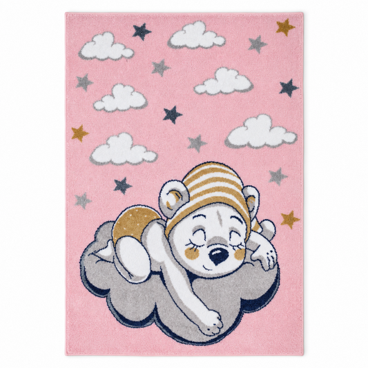 Pink Sleeping Teddy Bear Kids Polyester Rug
