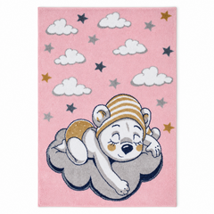 Pink Sleeping Teddy Bear Kids Polyester Rug