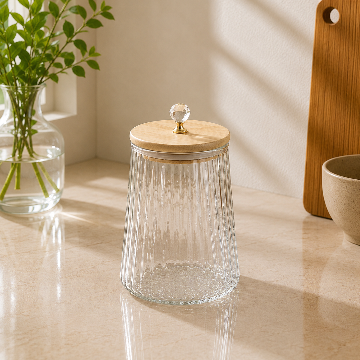 750ML Transparent Storage Jar with Wooden Cap | Kitchen Storage Container