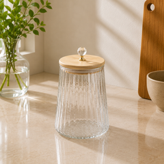 750ML Transparent Storage Jar with Wooden Cap | Kitchen Storage Container
