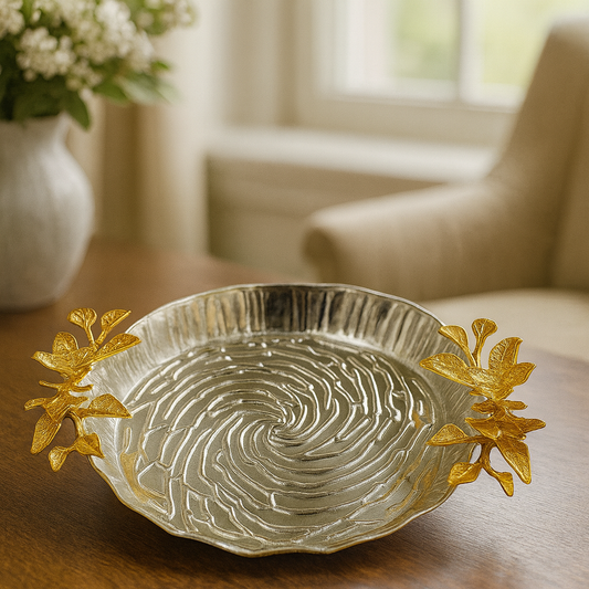 Floral Decorative Dish – Small, Medium and Large Sizes | Gold & Silver Accent Serving Dish