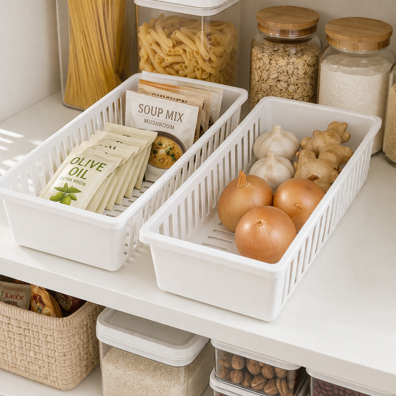 1 Pc Plastic Storage Basket Organizer – Multipurpose Kitchen & Closet Storage Tray (Small, Medium, Large, XL) - Habitt
