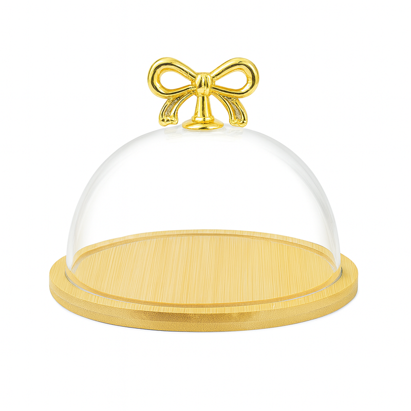 Cake Dish with Wood Base & Clear Dome – Elegant Serving Stand (Small, Medium, Large) - Habitt