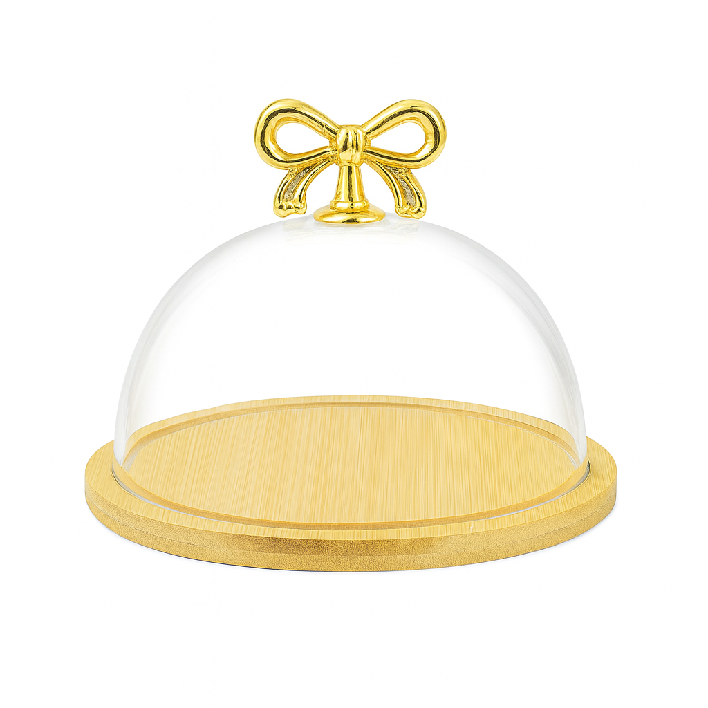 Cake Dish with Wood Base & Clear Dome – Elegant Serving Stand (Small, Medium, Large)