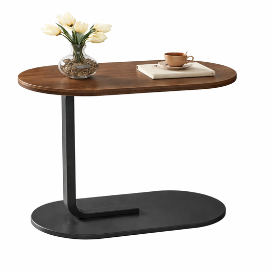 Multipurpose Side Table for Sofa and Bed – Modern C-Shaped End Table with Wooden Top & Metal Base