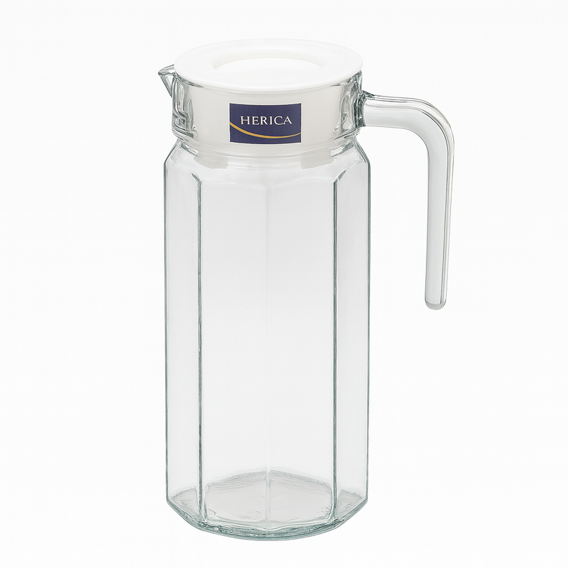Clear 1100 ml Glass Jug with Handle & White Lid – Stylish Pitcher for Water, Juice & Table Serving - Habitt