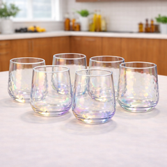 6Pcs Tumbler Set 390ml – Textured Clear Glass Drinking Tumblers