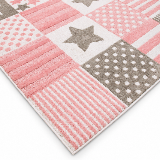 Pink & Grey Star Patchwork Kids Polyester Rug Ft 5 x 8 Ft  EK81AKIDS EK81A