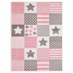 Pink & Grey Star Patchwork Kids Polyester Rug