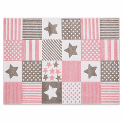 Pink & Grey Star Patchwork Kids Polyester Rug