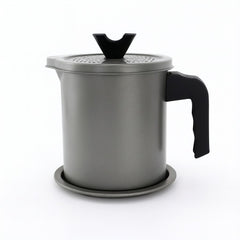 1.4L Oil Pot with Strainer – Stainless Steel Grease Container with Lid & Handle for Kitchen Use