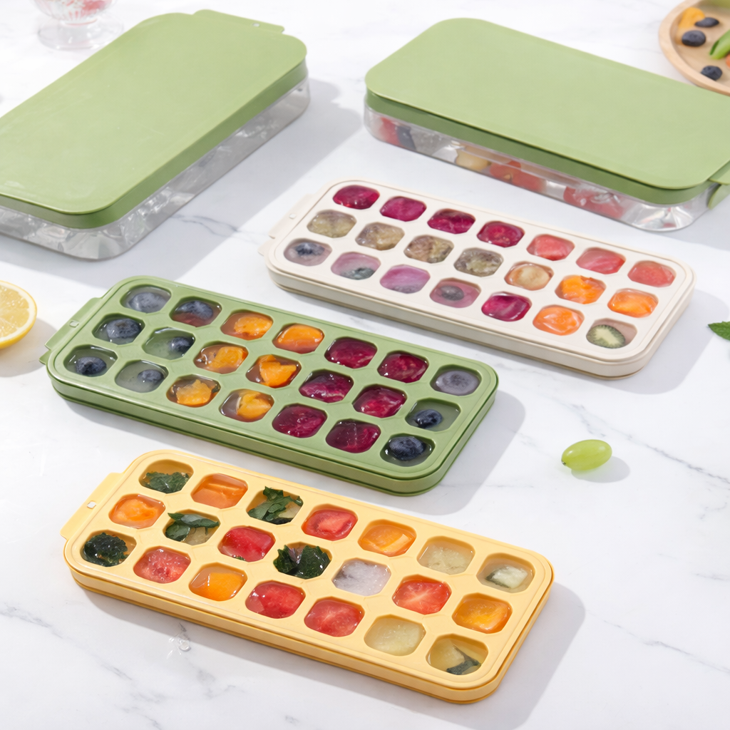 Silicone Ice Cube Tray – Flexible Ice Mold with Lid