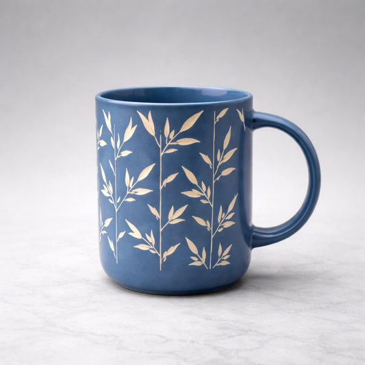 450ml Blue Porcelain Mug – Elegant Printed Coffee Mug - Habitt