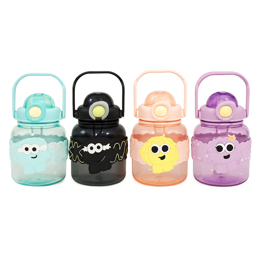 1Pc WAEKA Silicone Kids School Water Bottle – Cartoon Print, Flip-Top Lid, Carry Handle