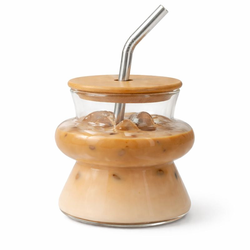 Transparent Glass Mason Jar – Stylish Drink Jar with Wooden Lid & Steel Straw - Habitt