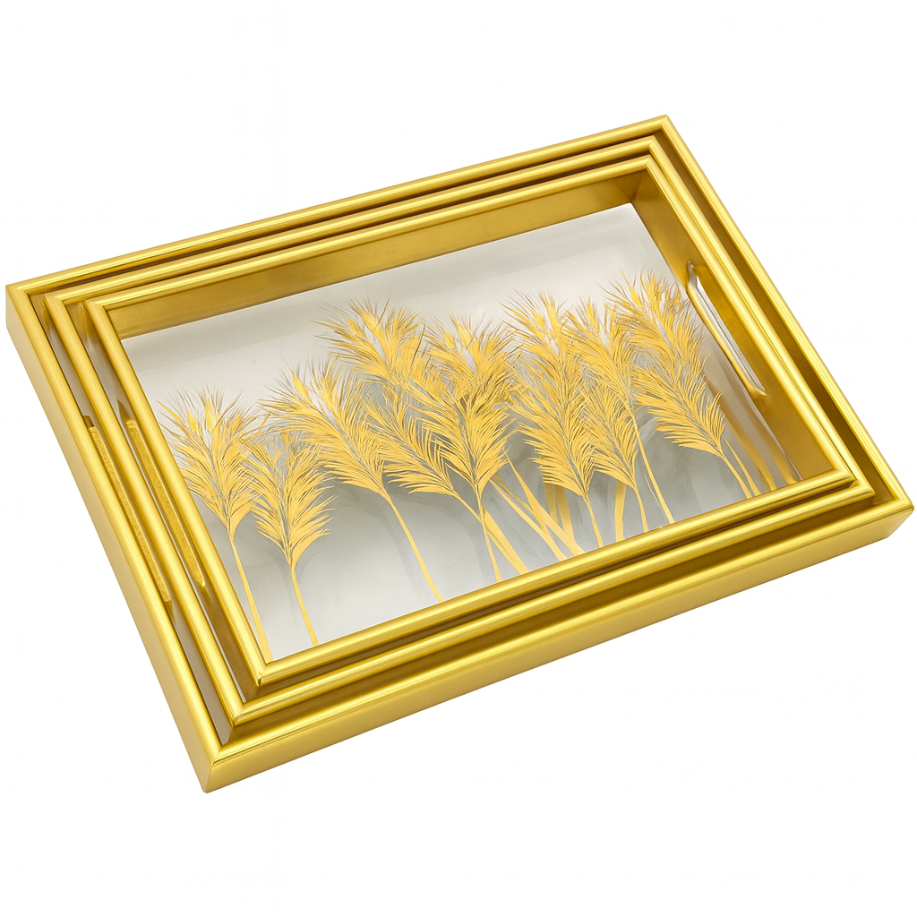Luxury Gold Decorative Tray Set – 3 Pieces