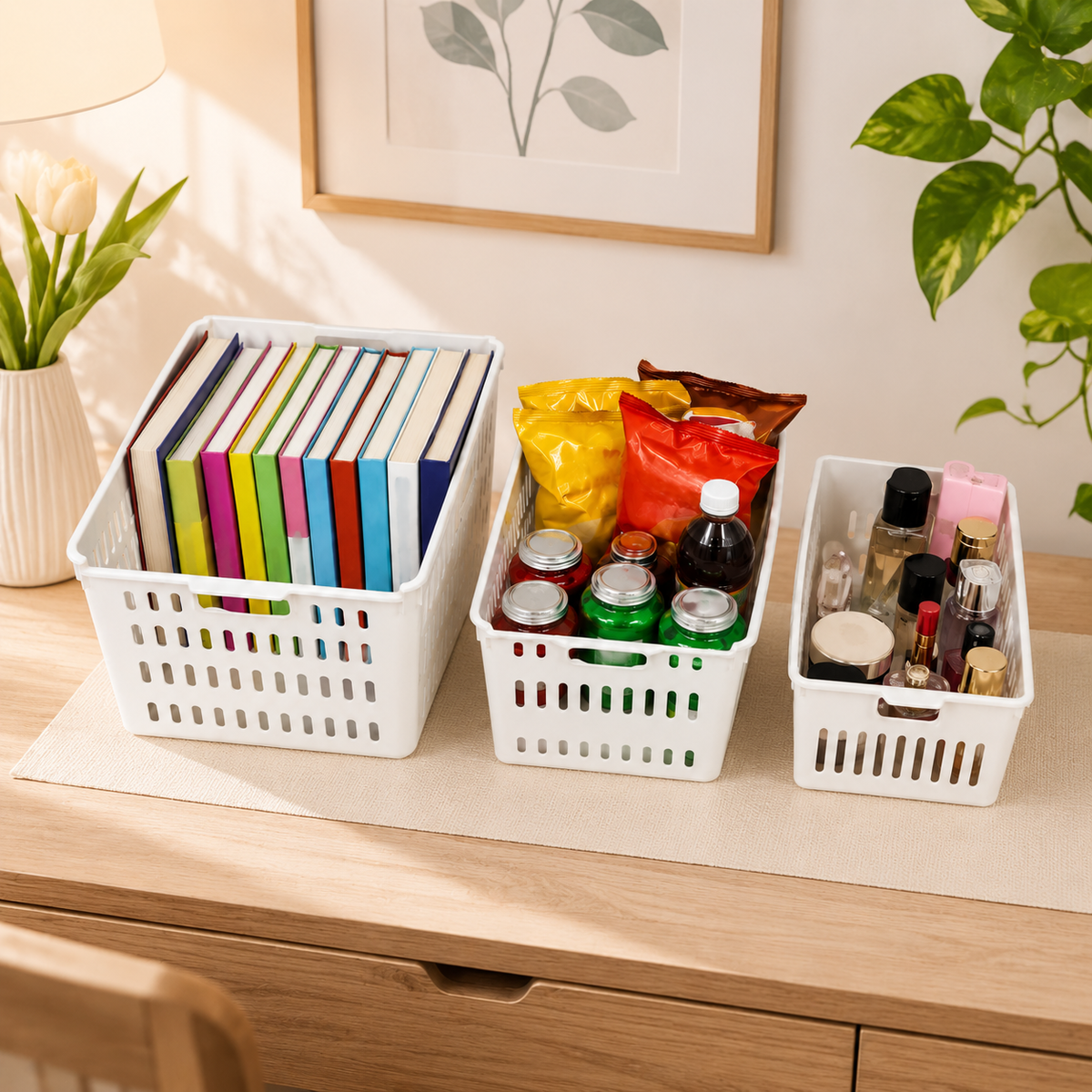 Imperial Multipurpose Storage Basket – Small / Medium / Large Plastic Organizer Basket for Kitchen, Bathroom & Office - Habitt
