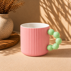 Ribbed Ceramic Coffee Mug with Beaded Handle – Colourful Tea & Coffee Cup