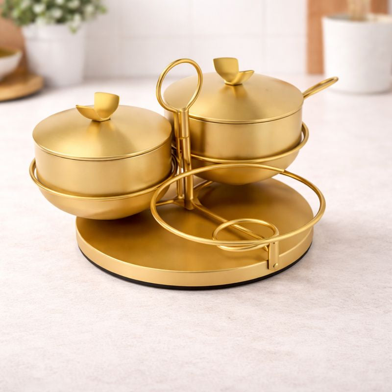 Golden 3 in One Rotating Seasoning Pot – Elegant Kitchen Spice Set