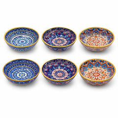 6-Piece Ceramic Bowl Set – Blue & Multicolor Mandala Pattern Bowls - Habitt