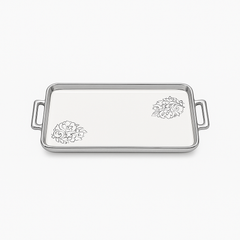 Serving Plate Flat (with Base) – White Ceramic Tray with Silver Handles