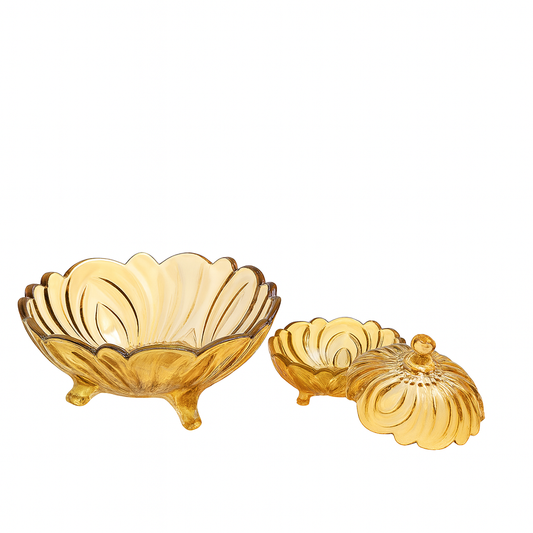 Amber-Tinted Footed 7-Piece Fruit Bowl & Serving Set – Elegant Pressed-Glass Colour Collection