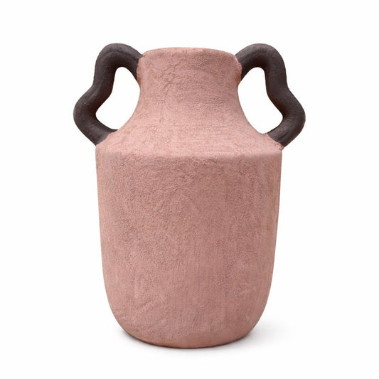 Handcrafted Round Vase – Textured Ceramic Vase with Dual Handles (6.5 Inch Depth)